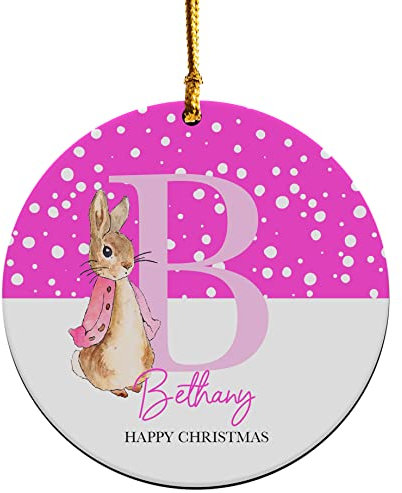 Personalised Christmas Bauble For Boys Girls Initial Name Wooden Xmas Tree Decoration Hanging Round Ornament Keepsake Kids Gifts Decorations (Pink)
