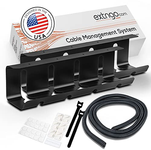 EXTNGO - Kabelmanagementablage für den Schreibtisch [2 Stück] - Schreibtisch-Draht-Organizer aus Karbonstahl [40,6 x 10,2 x 10,2 cm] - Kein Bohren Drahtmanagement unter dem Schreibtisch mit
