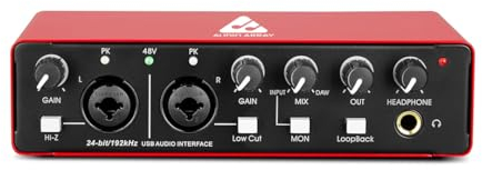 Audio Array AI-04 2x2 Audio Interface | Premium Mic Pre-Amps | 48V Phantom Power Support | 24-bit/192kHz High Fidelity Recording | XLR/MIC/LINE inputs | Plug and Play-No Drivers | Metal Body | Red