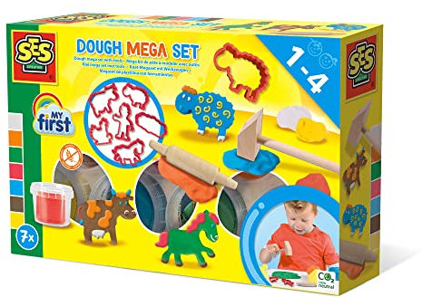 SES Creative | Set Mein erstes Mega-Tierknetset für Kinder | Kreative Kunstspiele für Babys | Komplettset | Sensorische Entwicklung |Formen lernen | Geeignet | Geschenk für Kinder ab 1 Jahr