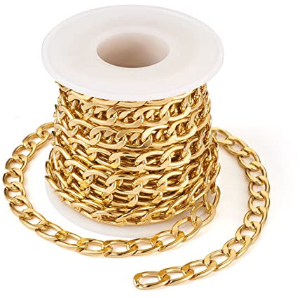 PandaHall 5 m Aluminium-Panzerketten, goldfarben, ungeschweißt, oval, gedrehte Gliederketten mit Spule für Halsketten, Schmuck, Basteln