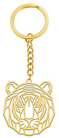 Amaxer Niedlicher Origami-Schlüsselanhänger aus Edelstahl, geometrisch, ausgehöhlt, Tier-Schlüsselanhänger für Unisex-Tierliebhaber, Tiger-Gold, 0.96 in