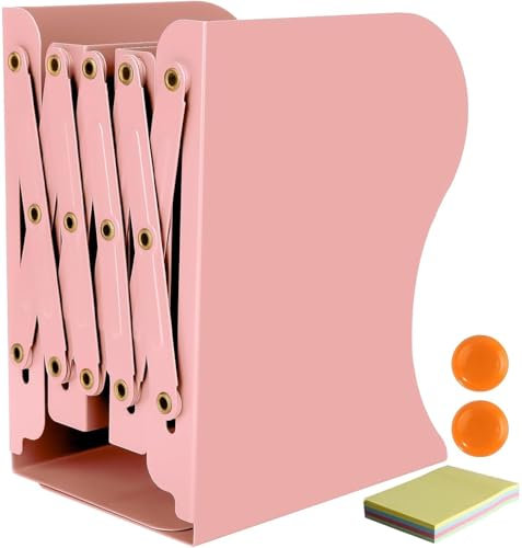 DIFIT Buchstütze, Buchstützen, Buchstütze Metall, 1 Stück Bücherhalter, Verstellbare Buchstütze, Bücherstütze für Regal, Buchstützen Metall Rosa für Schreibtisch
