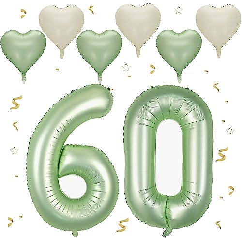 Grün Luftballon 60, Folienballon Zahl 60 Avocado Grün, 40 Zoll Helium Ballon 60, Geburtstagsdeko Folienballon Zahlen 6 & 0, Luftballon 60.Geburtstag Dekor-Set für Männer Frauen Geburtstag Party Deko