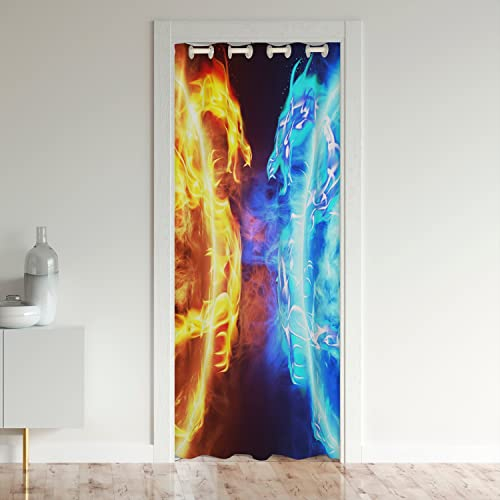 Tenda per porta con drago per porta privacy fuoco acqua animali selvaticidella porta tenda per camera da letto soggiorno tenda termica isolata divisorio per stanza 86 x 203 cm 1 pannello