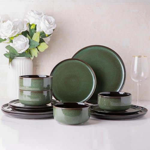 LERATIO Ceramic Dinnerware Sets for 4,12-Pcs Porcelain Plates and Bowls Set