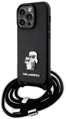 Karl Lagerfeld KLHCP14LSAKCPSK Hülle für iPhone 14 Pro 6.1 hardcase Schwarz Crossbody Saffiano Metal Pin Karl & Choupette