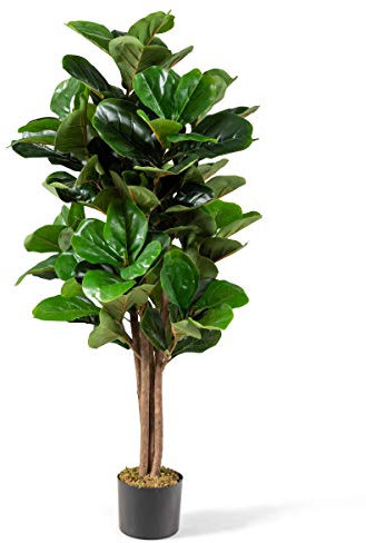 RELAX4LIFE 120 cm Künstlicher Feigenbaum, Kunsttopfpflanzen mit nachgebildeten Blättern und echten Stamm, Dekopflanze ohne Wartung, Büropflanze im Topf, Grünpflanze für den Innen- und Außenbereich