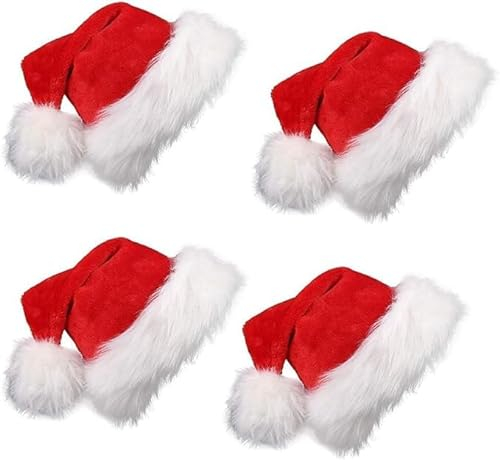 Weihnachtsmützen 4 Stück,Plüsch Nikolausmütze Erwachsene Weihnachtsmann Mütze Erwachsene Rot,Nikolo Mütze für Herren/Damen/Kinder für Weihnachts,Weihnachtsfeiern,Weihnachtskonzert,Weihnachtszubehör