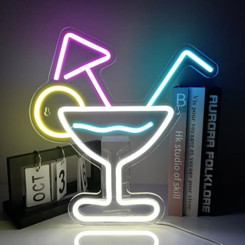XJNOLGXIQU Cocktail Neon Schild Cocktails Neonlicht Schriftzug Led Schild Personalisiertes USB Leuchtreklamen für Schlafzimmer Hochzeit Wohnzimmer Live Music Bar Party Dekoration Wanddekoration