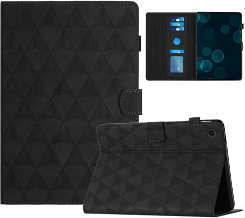 Ufgoszvp for Kindle Paperwhite 5 2021 Tablet Case, Folio PU Leather Embossed Lattice Glitter Flip Wallet Protective Cover with Card Slots Stand for Kindle Paperwhite 5 2021, black