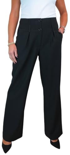 Paulo Due Women's Wide Leg Formal Trousers, High Waist, Pleated Smart Office Workwear Black 10-22 (16)