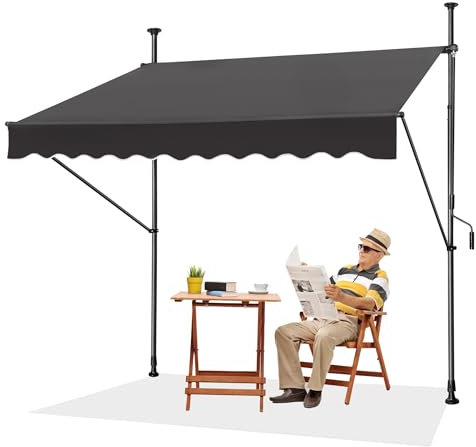 XINZI 200cm Breite Sonnenschutz Klemmmarkise Höhenverstellbar Balkon Markise mit Handkurbel UV-beständig & Wetterfest Breite Sonnenschutzrollo Außen Terrase Seitenwand ohne Bohren (Dunkelgrau)