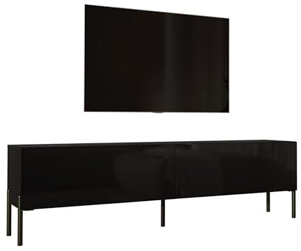 3E 3xE living.com TV- Schrank in Schwarz Matt/Schwarz Hochglanz mit Beinen in Schwarz, A: B: 170 cm, H: 52 cm, T: 32 cm