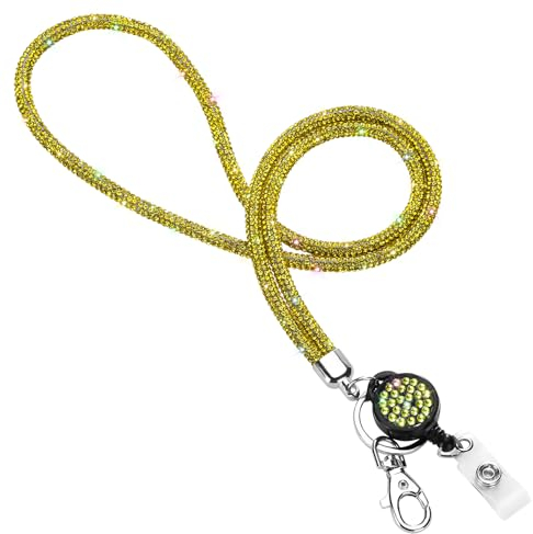 Soleebee Kartenhalter Trageband, Bling Strass Schlüsselband Lanyard mit Schlüsselring Kristall Halsband Damenkette Halskette Kit für Schlüsselanhänger ID-Kartenhalter (Gelb mit Ausweis JoJo)