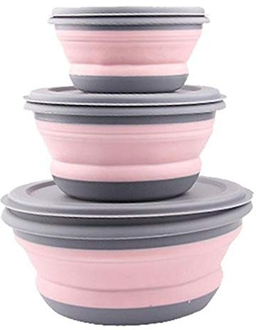 ZLJSHZS ES 3 Pièces/Ensemble Ensembles de Bols Bol Pliant en Silicone Bol Pliant Portable en Silicone Bol À Salade Pliable avec Couvercle
