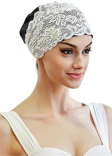 Bonnet de Natation en PU Imperméable Bonnet de Bain Protection Oreilles Cheveux Longs Bonnet de Piscine Élastique Souple Bonnet de Natation avec Dentelle Bonnet de Bain Respirant pour Femme Fille