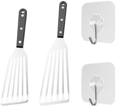 2 Pieces of Frying Spatula, 2 Pieces of Transparent Hooks, Metal Spatula, Stainless Steel Spatula, Fish Fillet Spatula, Metal Cooking Spatula, Steak Spatula, Multifunctional Fish Turner
