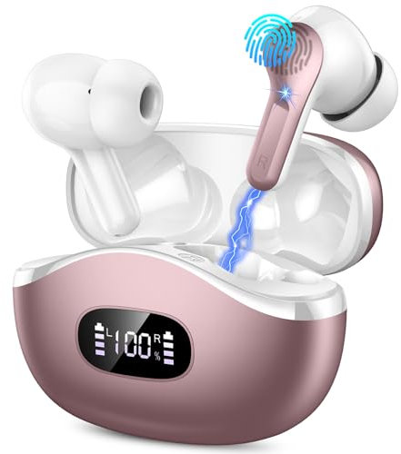 Bluetooth Kopfhörer, 2025 Kopfhörer Kabellos Bluetooth 5.4, 48Std Tiefer Bass Hi-Fi Stereo Wireless Earbud, 4 ENC Noise Cancelling Mic, IP-X7 Wasserdicht in-Ear Ohrhörer, 4g USB-C Headphones, Rose