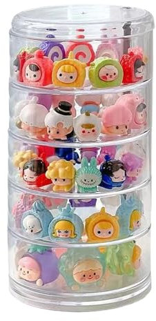 Spielzeug-Vitrine, Spielzeug-Aufbewahrungsschrank, Sammler-Vitrine, kleine Puppe, runde Halterbox, kleine Puppen, drehbare Vitrine, transparenter Haar-Zubehör-Behälter für Arbeitsplatte, Schreibtisch,