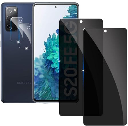 LYPHPE [4 Pièces] Anti-Espion Verre Trempé pour Samsung Galaxy S20 FE, Protection Écran et Caméra Arrière, 9H Dureté, Sans Bulles, Anti-rayures