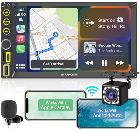[Upgrade Wireless] 7 Pollici Autoradio 2 Din,CarPlay senza fili e Android Auto senza fili,schermo tattile Stereo Auto con Bluetooth,Mirror Link,Vista posteriore in diretta, AM/FM/RDS,Backup Camera,SWC