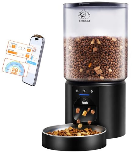 Frienhund 5G WiFi Futterautomat Katze mit APP: 5L Katzenfutter Automat mit Frischhaltefunktion, WLAN Trockenfutter Automat für Katzen, Automatischer Futterspender Katze Abnehmbar für Mehrere Haustiere