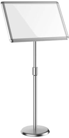 WilTec Présentoir sur pied A3 – Hauteur réglable 88-138 cm – en Aluminium et acier inox – Support Stop client pour Documents, Brochures, Affiches