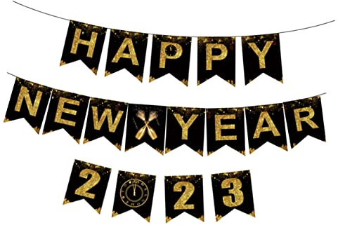 PHENOFICE Neujahr Dekoration Satz Mit Hängebanner Frohes Jahr-banner Aus Papier Partydekoration Und Girlande Für Festive Atmosphäre