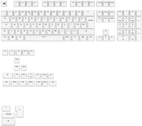 Glorious Gaming - Touches GPBT Basics en PBT, 8 Coloris, Classic White, ineffaçables, pour claviers mécaniques Custom formats 100, 75, 65 et 60%, ANSI ou ISO, Disposition Anglaise QWERTY