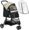 PawHut 2 in 1 Hundewagen Hundebuggy mit Regenschutz klappbar für Hunde & Katzen bis 10 kg Katzenbuggy mit Kissen Netzfenstern Türen Aufbewahrungskorb Katzenwagen Buggy Khaki