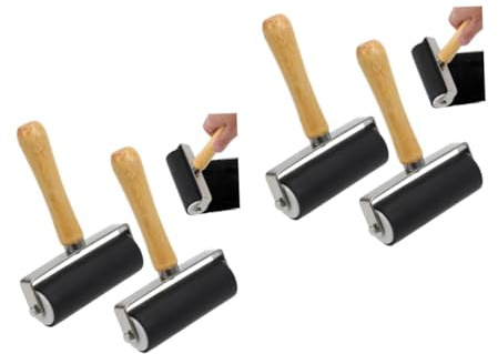 Veemoon 2sets 10cm Rubber Ink Roller Craft Roller Tool for Printmaking Rollers for Crafting Stamping Tool Comfortable Grip Heavy Metal Frame for Long-lasting Use 2pcs*2