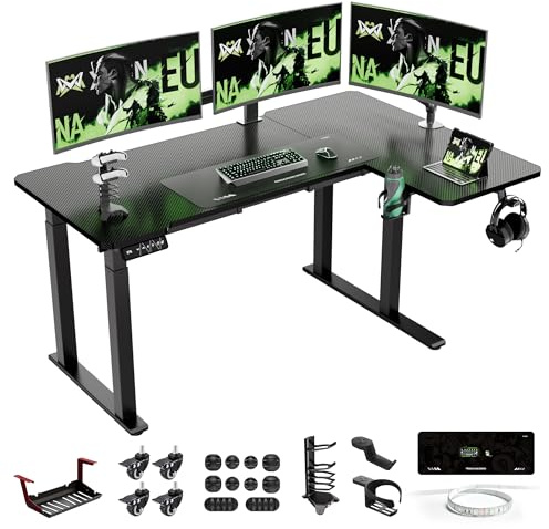 Klobel X-Win Elektrischer Stehpult, wendbar, L-förmig, zweimotorig, höhenverstellbar, mit feststellbaren Rädern, Karbonfaser, 160 cm