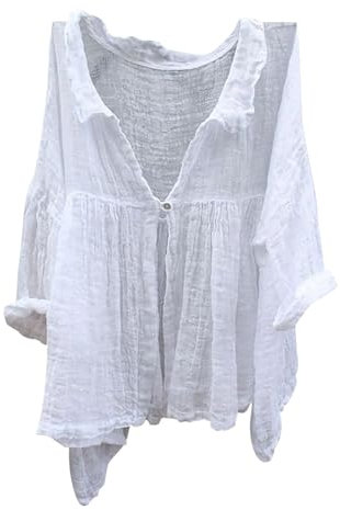 Strandhemd Damen, Warehouse Deals Angebote, Leinenbluse Leinen Shirt Leinenhemd Langarm Tshirt V Ausschnitt Bluse Tunika Große Größen Oberteile Sommeroberteile Sommerblusen Leicht