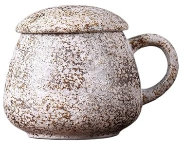 LOVSSU Keramiktasse Mit Deckel 1000 ml Grobkeramikbecher mit Deckel Großraumbüro Haushaltswasserbecher Große bauchige Kaffeetassen Kreatives Trinkgeschirr Fur Keramiktasse(White with Lid)