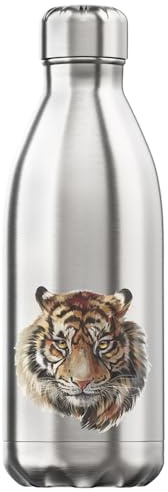 Tiger Face Drawing Graphic Vacuum Insulated Thermal Water Bottle Silver