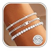 Finrezio 3 Stück Tennis Armband Damen Silber 925 Armbänder Gold Armband Set | 14 Karat Vergoldet Armbänder Damen Mit Zirkonia Verstellbare Armband Silber Schmuck Geschenk Silber/Gold/Rosegold