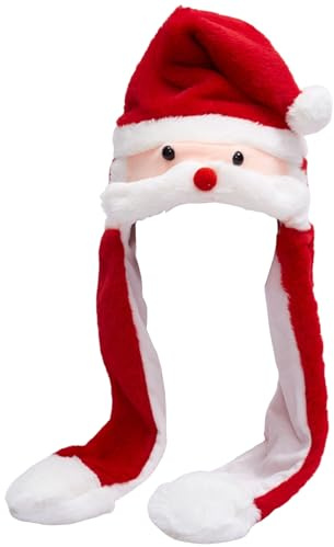 Weihnachtsmütze, Mütze mit beweglichen Ohren, flauschig, freie Größe, Weihnachten, niedlicher Cartoon, verrückt, thermisch, festlicher Winter mit beweglichen Ohren, Geschenke für Kinder, Erwachsene