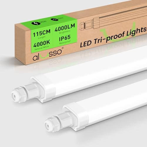 ALUSSO 2 Stück LED Feuchtraumleuchte 120CM 36W 4000LM 4000K IP65 für Garage | Deckenleuchte, Neutralweiß, Wasserfest Wannenleuchte für Keller, Werkstatt, Feuchtraum, Büro