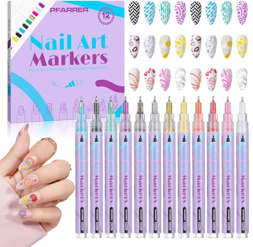 12 Colors Nail Art Pens Set,3D Nail Polish Pens,2026 Upgrade Nail Art Markers for Gel Nails, DIY Quick Dry Graffiti Dotting Point Liner Pens,Nails Art Drawing Tool TA640-12