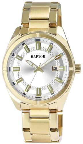 Raptor Damen Armbanduhr Analog in Gold, Gesamtlänge 23.5 cm, Edelstahlarmband – 3 ATM