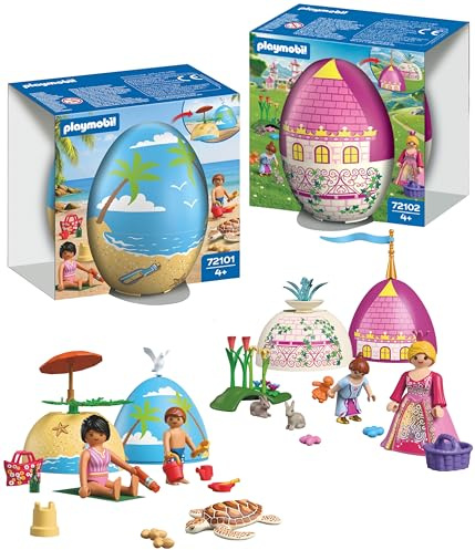 PLAYMOBIL Spiel‑Ei Set Prinzessin & Strand | 2 Überraschungs‑Eier mit Figuren & Zubehör | Mini‑Spielwelten zum Aufbauen | Wiederverwendbar als Spardose | Oster Geschenk für Kinder ab 4 Jahren | 210448