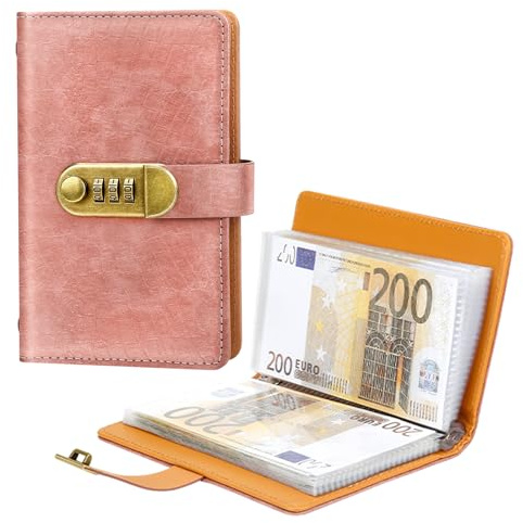 100-Umschlag-Challenge-Ordner mit Schloss, Spar-Challenge-Buch mit Umschlägen, Umschlag-Geldspar-Challenge-Sparordner-Buch-Budgetplaner (Rosa)