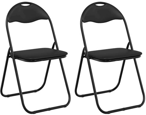 vidaXL Klappstuhl 2 pcs Schwarz 48 x 43,5 x 81 cm Kunstleder, Moderner klappbarer Esszimmerstuhl, kompakt, Kunstleder, schaumstoffgepolstert, bequem, platzsparend, einfach zu lagern