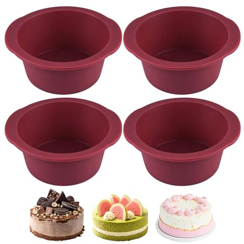 4 Piezas Molde Silicona Freidora de Aire para Huevos, 12.5x5cm, Sin BPA | Moldes de Silicona Airfryer para Huevo, Hacer Huevos Accesorios Freidora de Aire para Cupcakes, Mini Quiches, Comida (rojo)