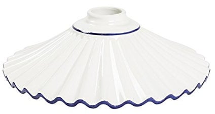 Ricambio paralume piatto in ceramica bianca con bordo blu per lampadario a sospensione classico rustico country - 30 cm 100% Made in Italy
