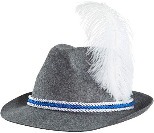 dressforfun 302849 Trachtenhut mit Feder, Sepplhut für Oktoberfest, Trachten Party, grau blau weiß
