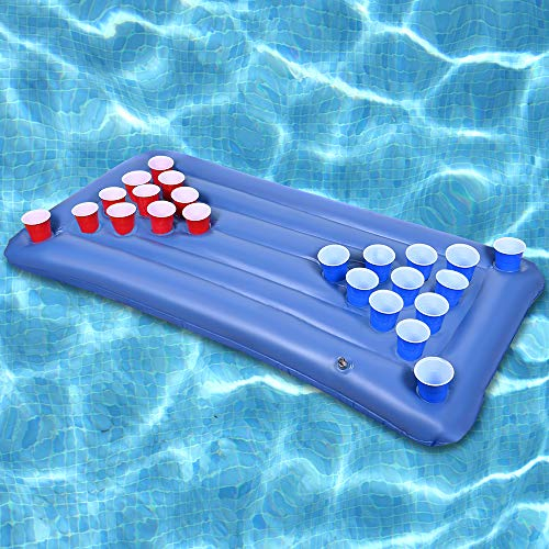 Faburo Matelas gonflable, 155 x 76 x 13 cm, pour piscine, flottant, pliable, porte-gobelet, jeux de fête, sans gobelet
