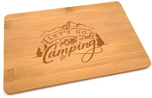 Samunshi® Holzbrett mit Gravur Let's go Camping aus Bambus Brett Schneidebrett klein Brotzeitbrett Holz Schneidebretter Holzbrett Küche