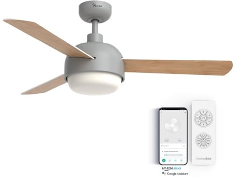 UNIVERSALBLUE Ventilador de techo con luz LED y WiFi | Color gris | Silencioso con Motor DC | Control por App, Alexa, Google Assistant y mando a distancia | 6 Velocidades | Aspas Reversibles